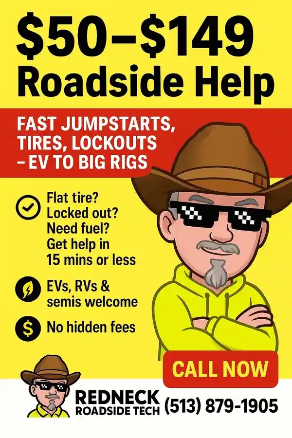 Need emergency roadside service in Cincinnati, OH? Call Red Neck Roadside at (513) 879-1905