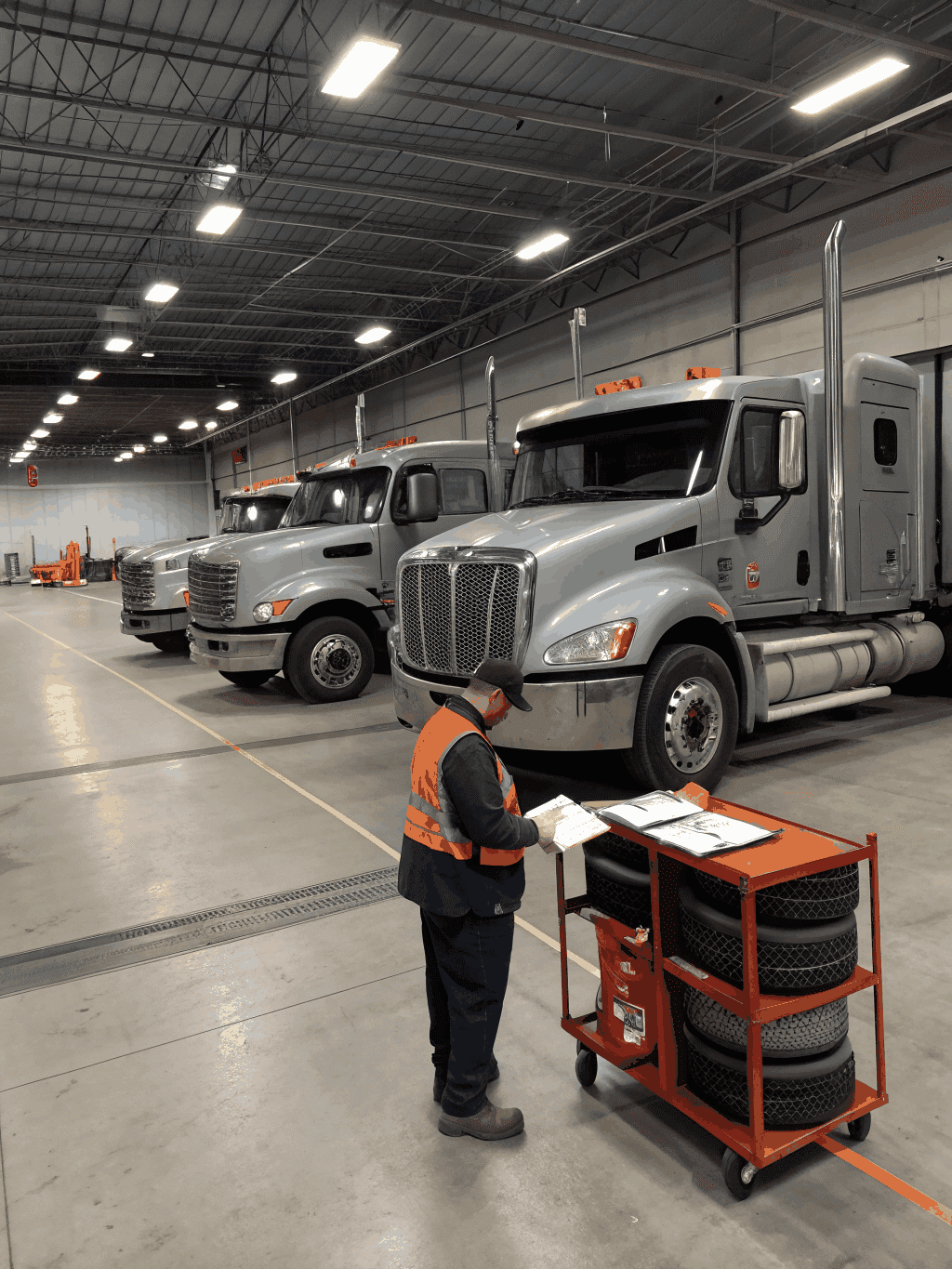 Commercial fleet truck being serviced by a mobile technician