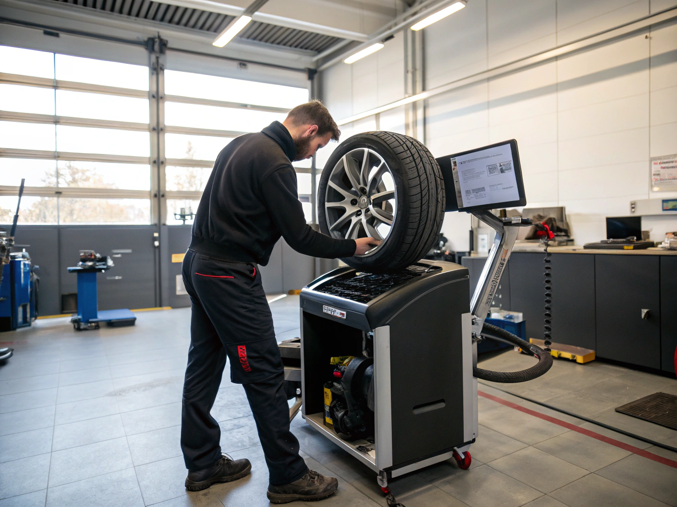 On-site dynamic wheel balancing for dealership tires